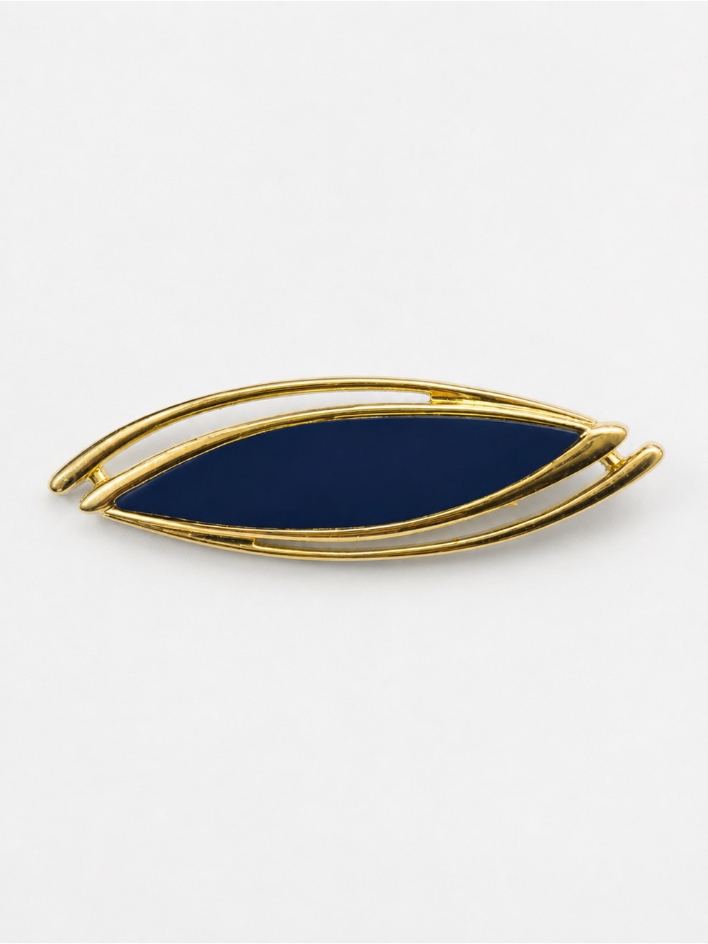 Vintage Monet Navy Enamel Gold Tone‎ Modernist Brooch Statement Pin Signed